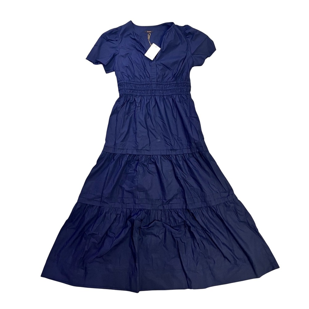 Quince Womens Navy Blue Cotton Poplin Tiered Maxi Dress Smocked Waist Size M NWT - Picture 3 of 9